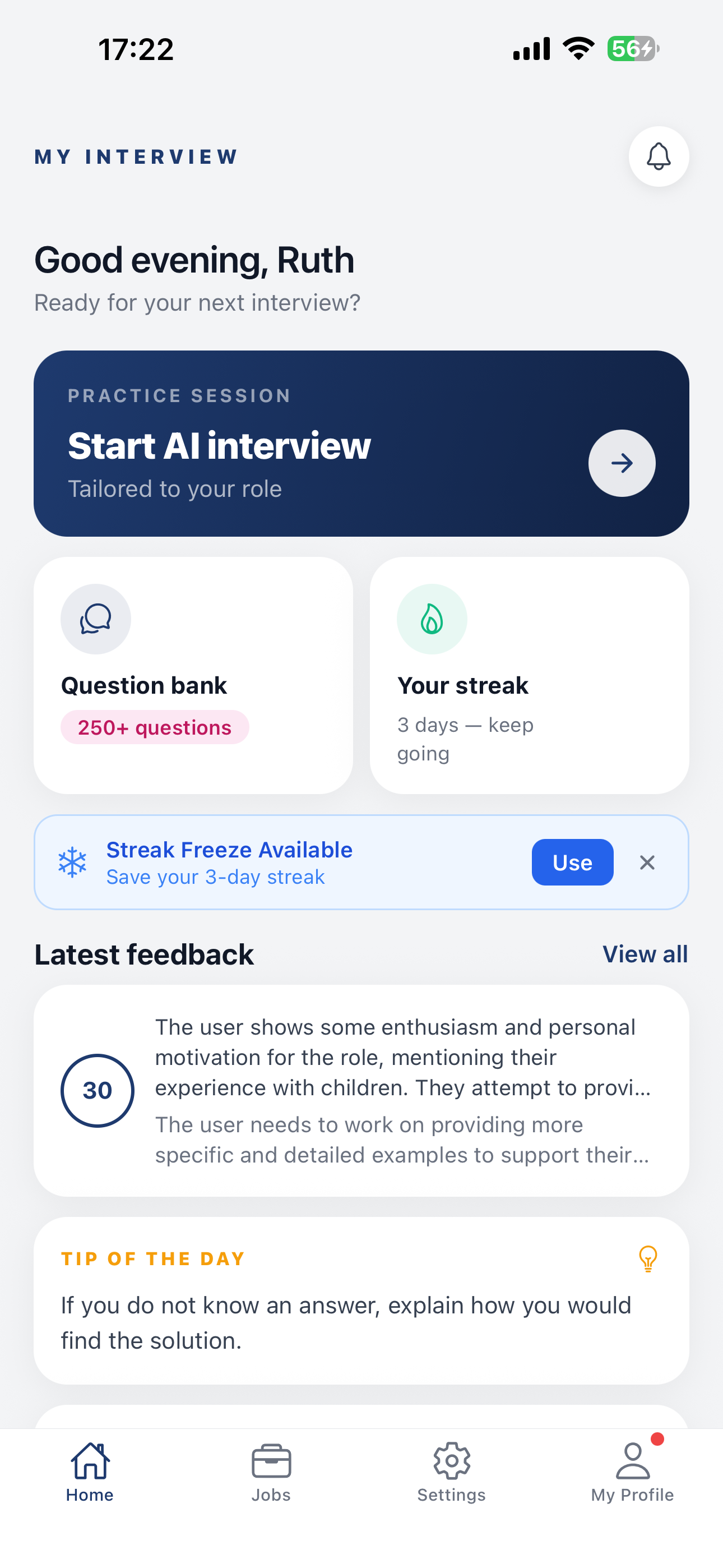 My Interview app home screen preview